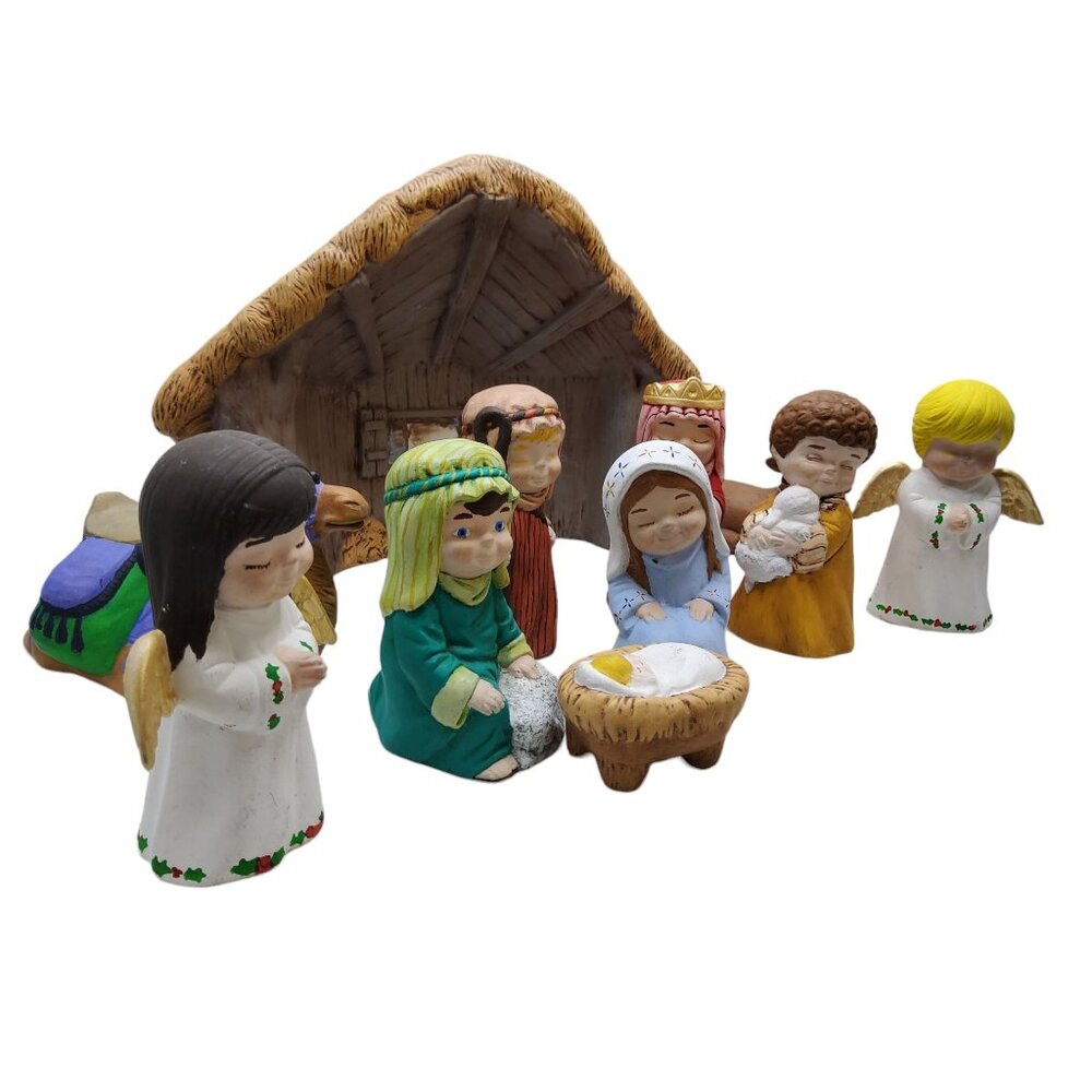 vintage 11pc ceramic children nativity scene - Picture 3 of 7